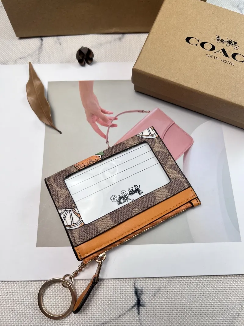 Coach Orange Print Keychain Card Wallet - Image 3