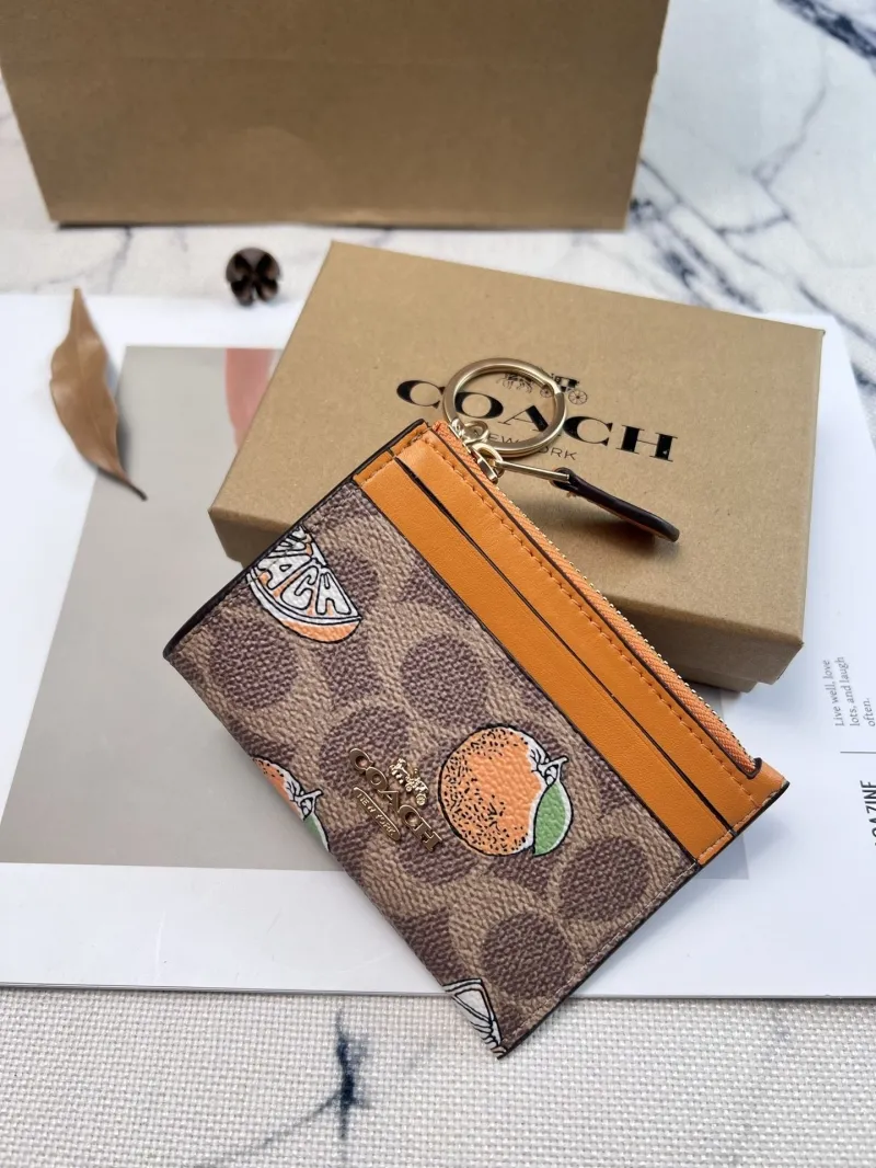 Coach Orange Print Keychain Card Wallet - Image 4