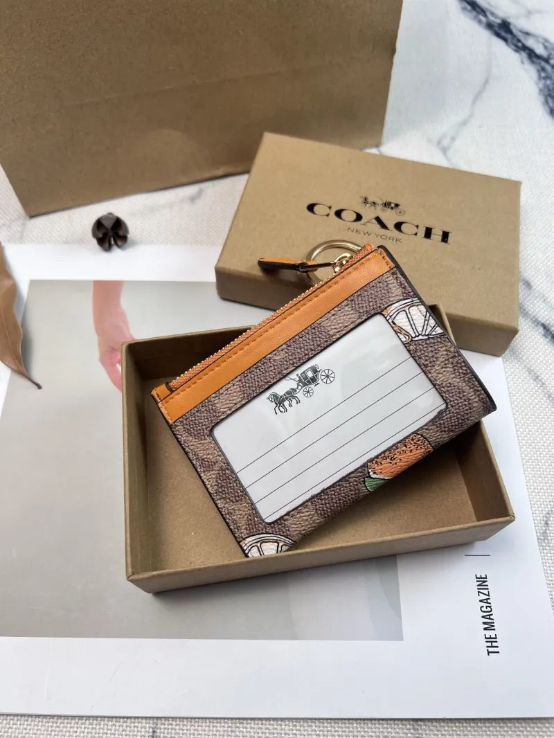Coach Orange Print Keychain Card Wallet - Image 5