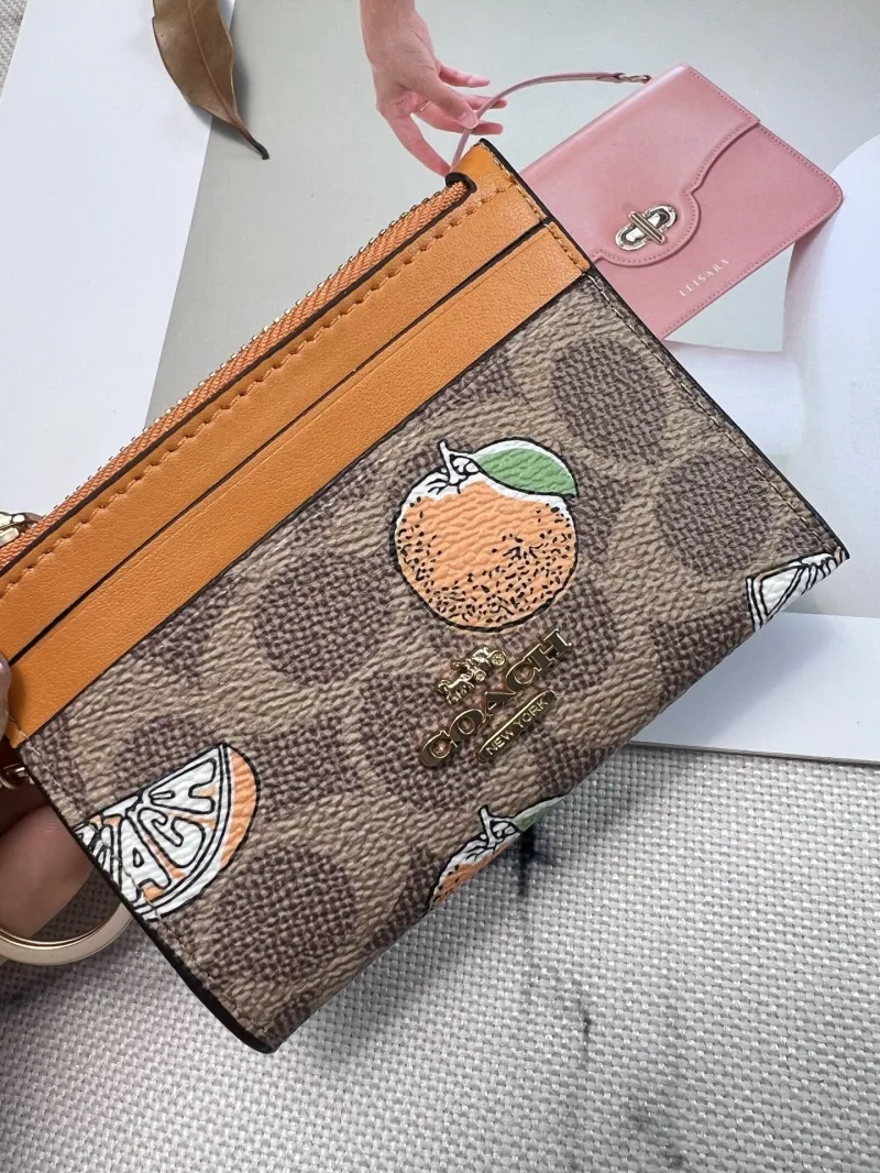Coach Orange Print Keychain Card Wallet - Image 6
