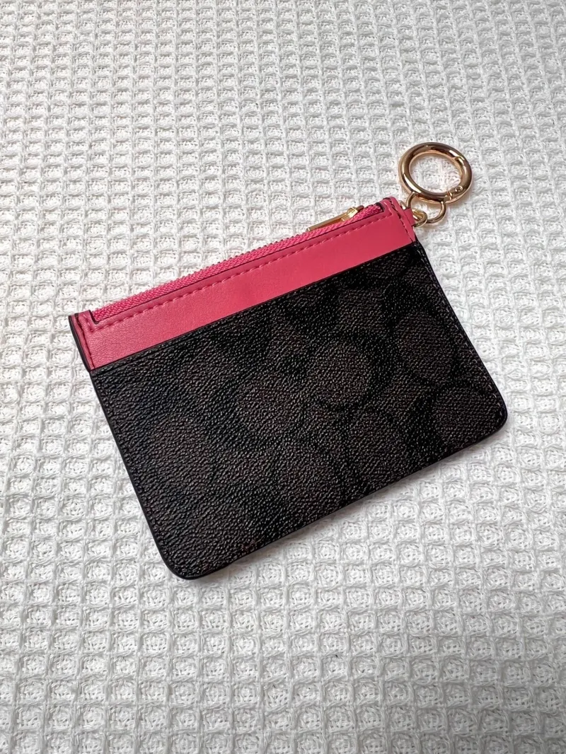 Coach Brown Pink Card Case Keychain Wallet - Image 3
