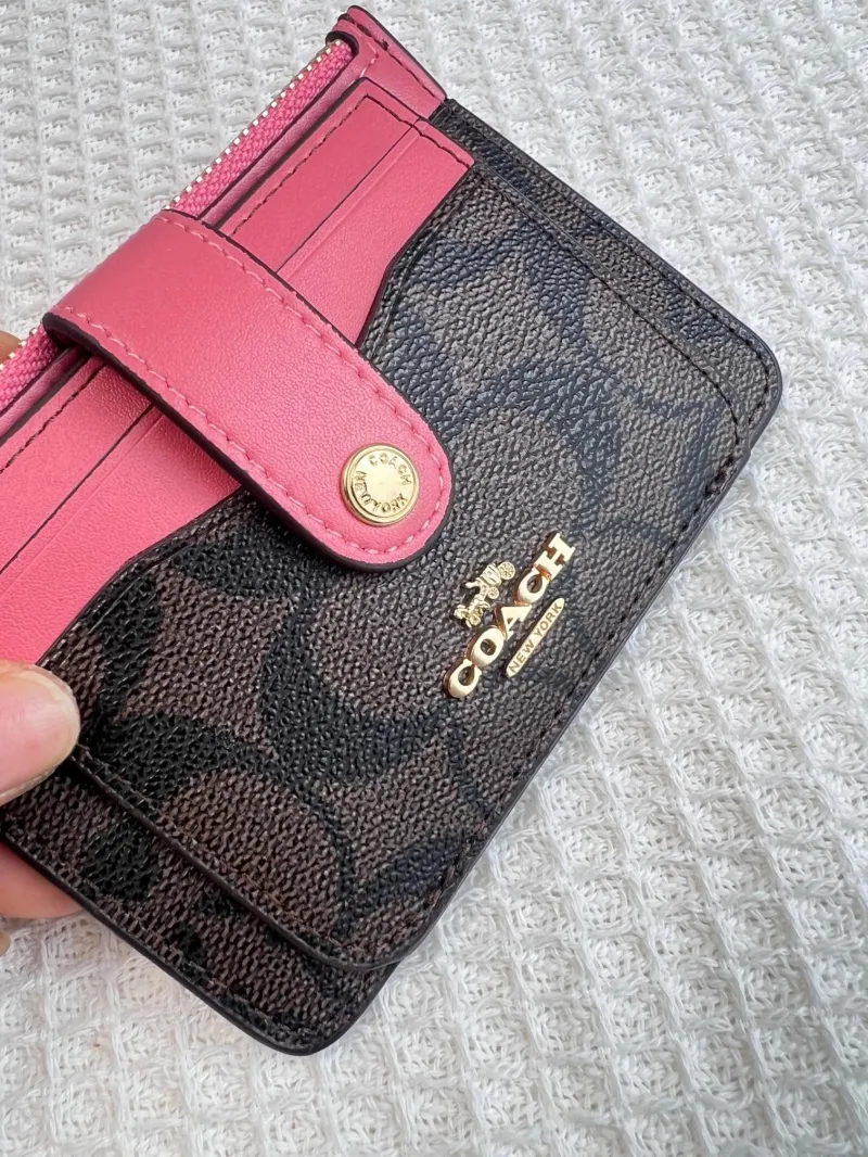 Coach Brown Pink Card Case Keychain Wallet - Image 4