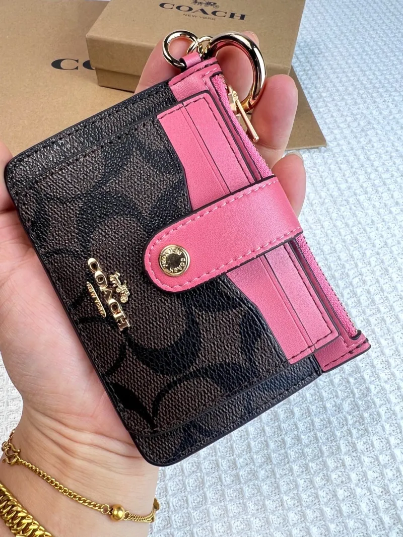 Coach Brown Pink Card Case Keychain Wallet - Image 5