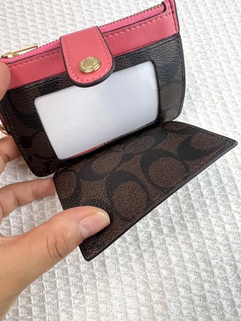 Coach Brown Pink Card Case Keychain Wallet - Image 6