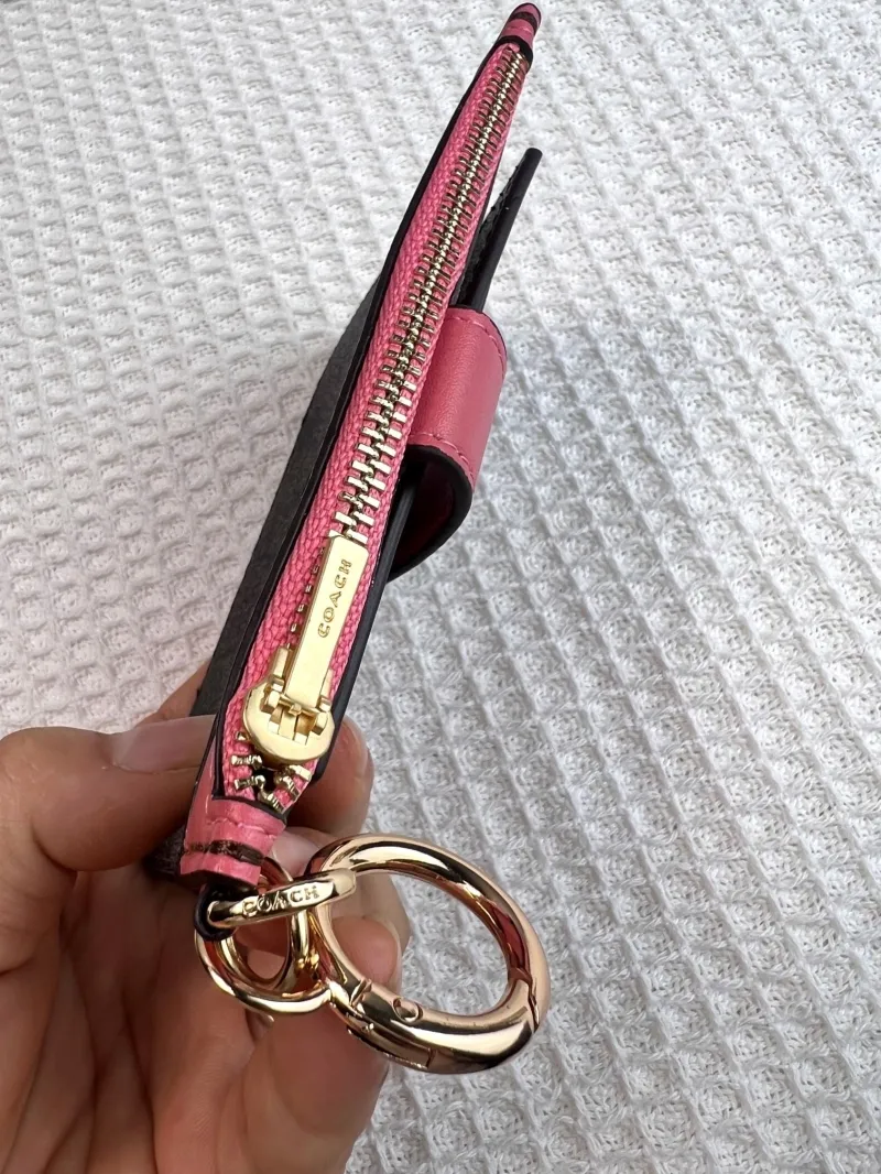 Coach Brown Pink Card Case Keychain Wallet - Image 7