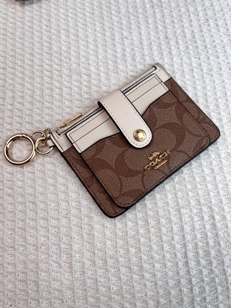 Coach Brown Signature Keychain Card Holder Wallet - Image 3
