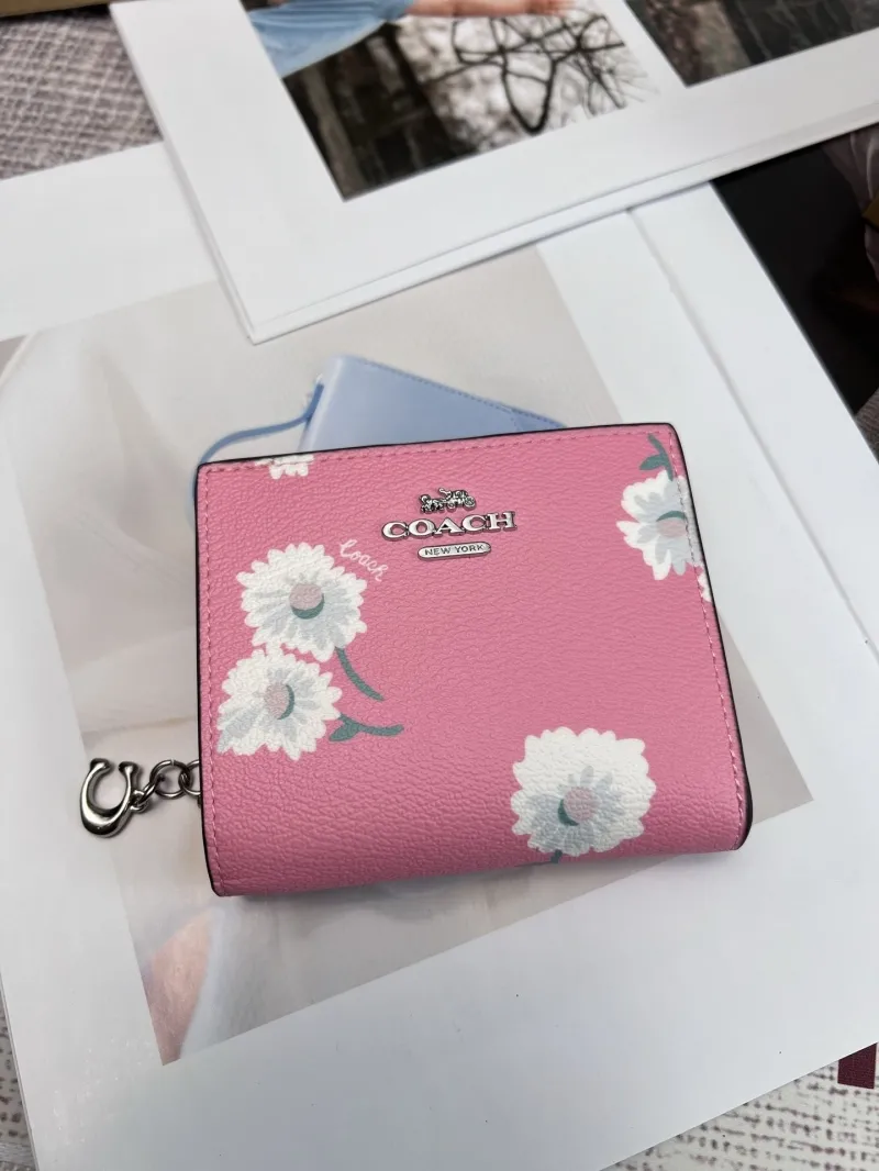 Coach Pink Daisy Print Snap Wallet