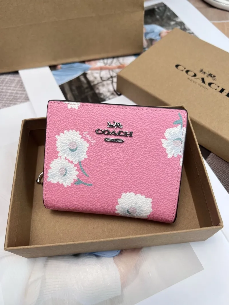 Coach Pink Daisy Print Snap Wallet - Image 3