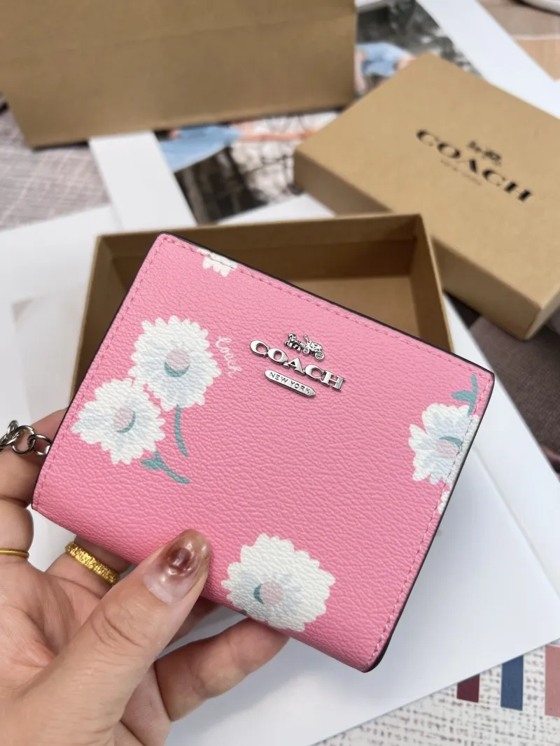Coach Pink Daisy Print Snap Wallet - Image 4