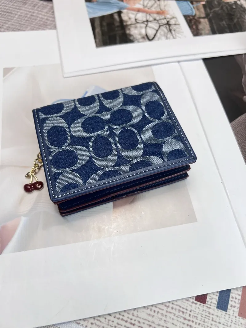 Alternative view of Coach Blue Denim Compact Wallet with Cherry Charm