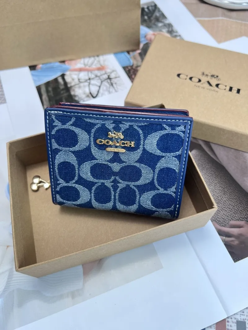 Coach Blue Denim Compact Wallet with Cherry Charm - Image 3