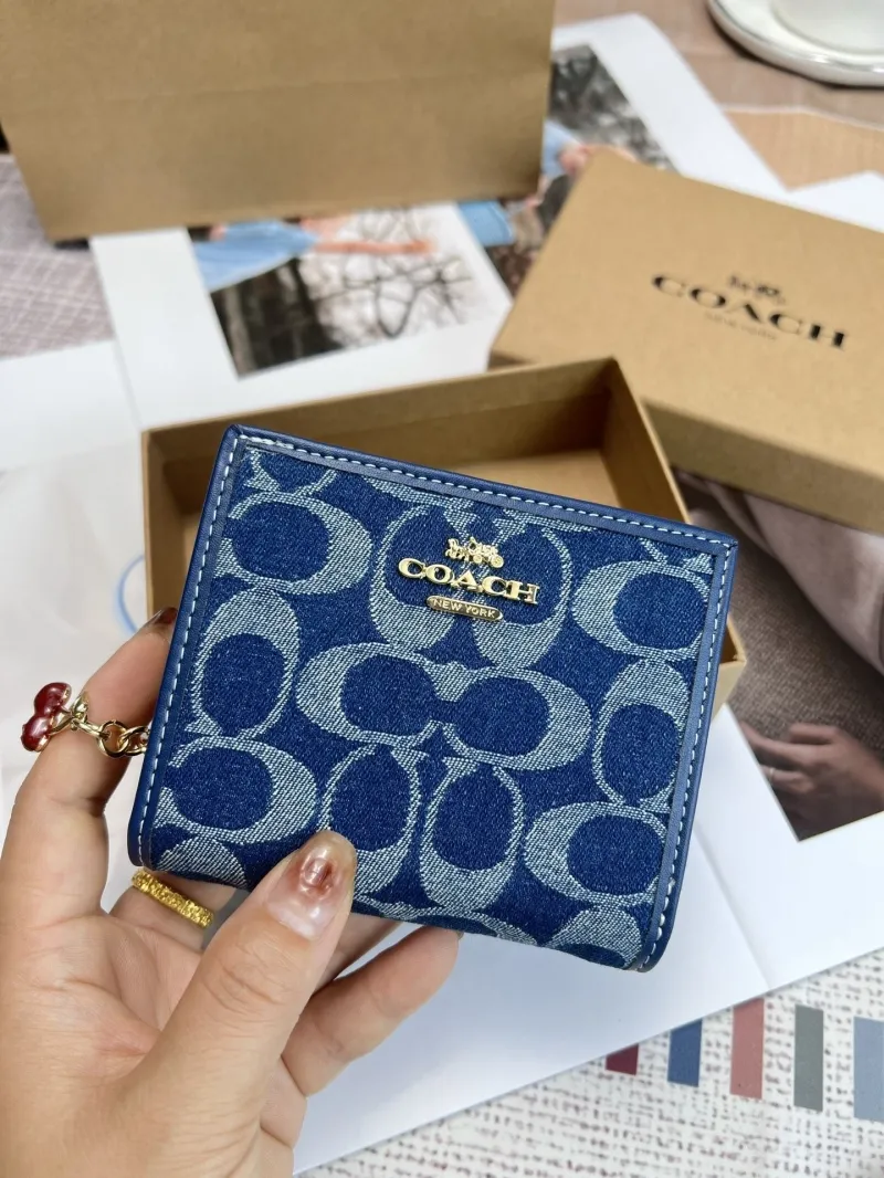 Coach Blue Denim Compact Wallet with Cherry Charm - Image 4