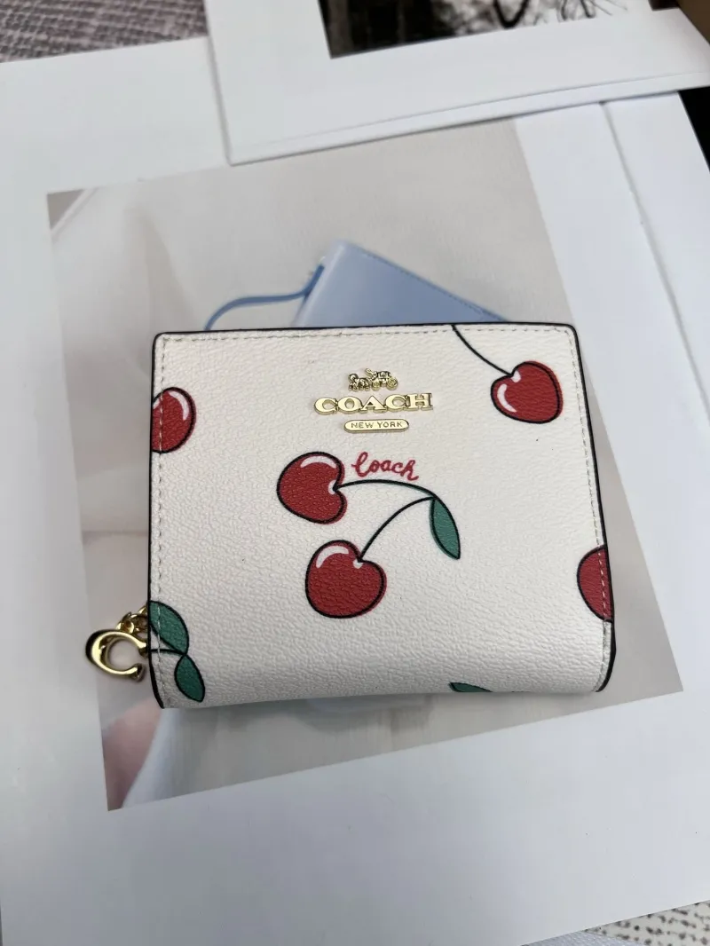 Coach Cherry Print White Bifold Wallet
