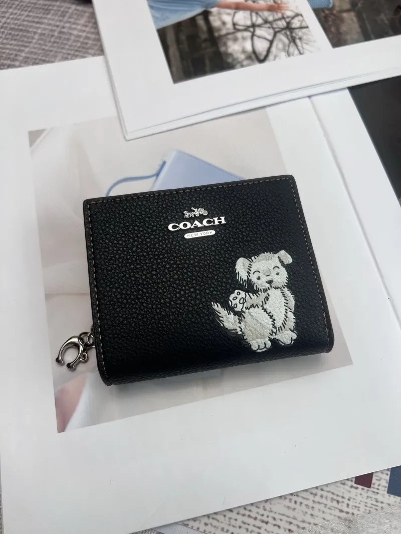 Coach Black Small Bifold Wallet With Dog Design