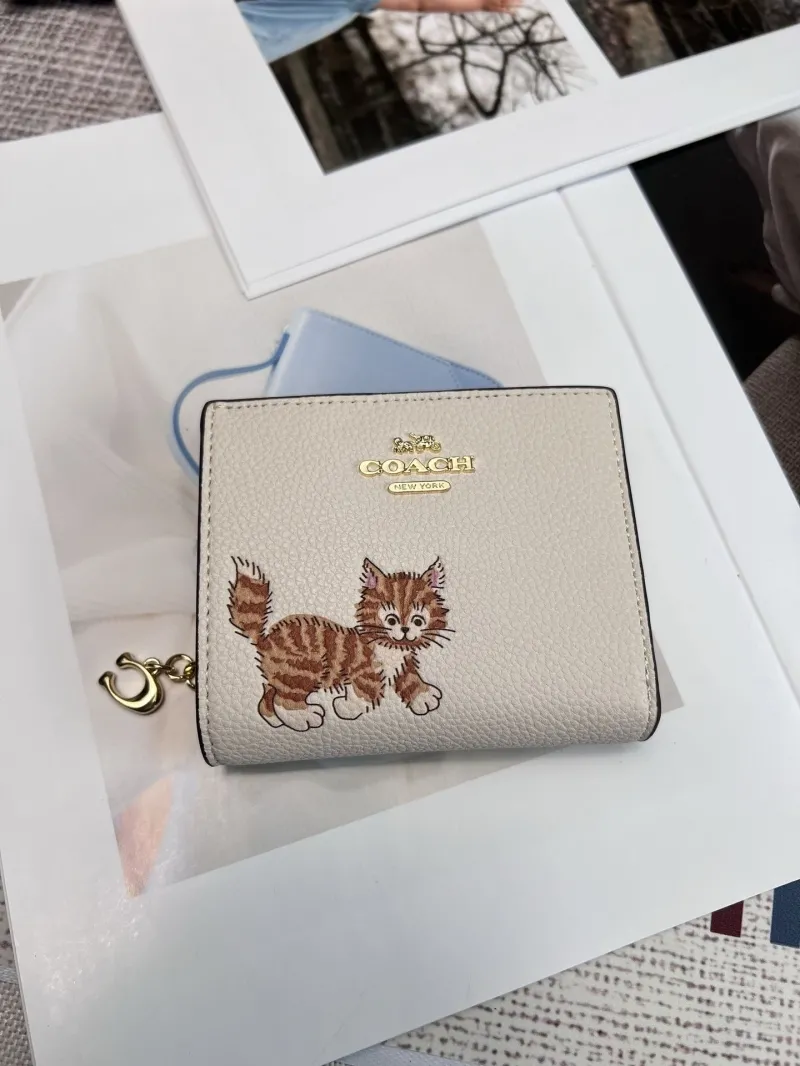 Coach Cream Kitten Print Small Wallet