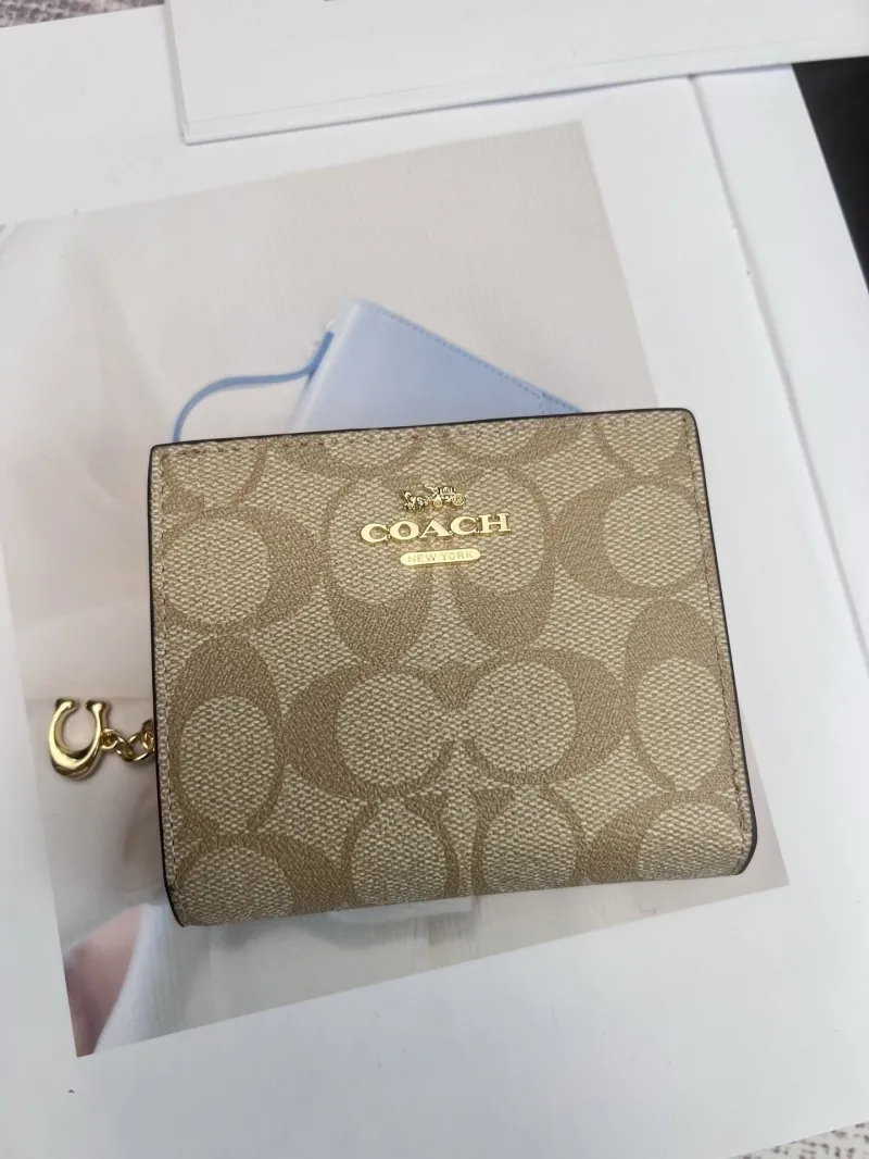 Coach Light Khaki Signature Compact Wallet