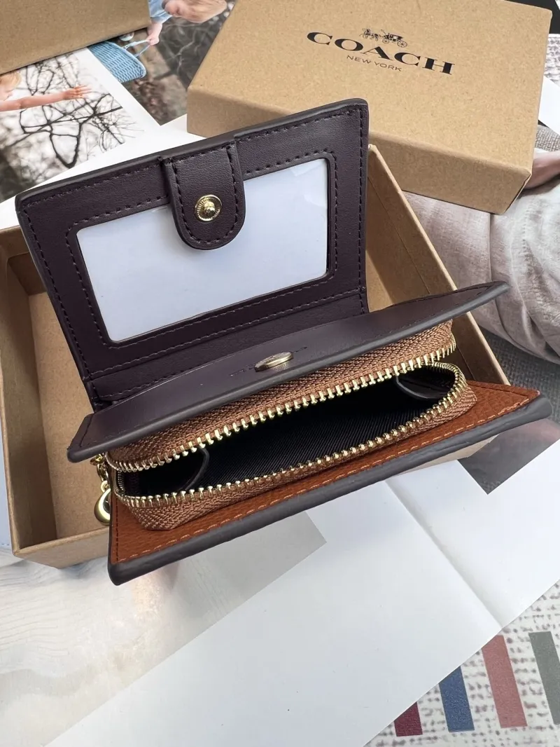 Coach Brown Leather Compact Wallet - Image 6