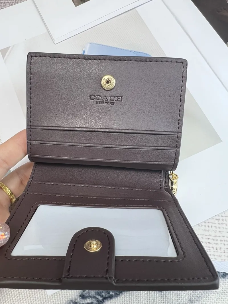 Coach Brown Leather Compact Wallet - Image 7