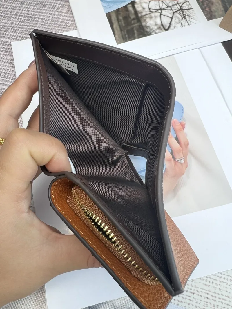 Coach Brown Leather Compact Wallet - Image 8