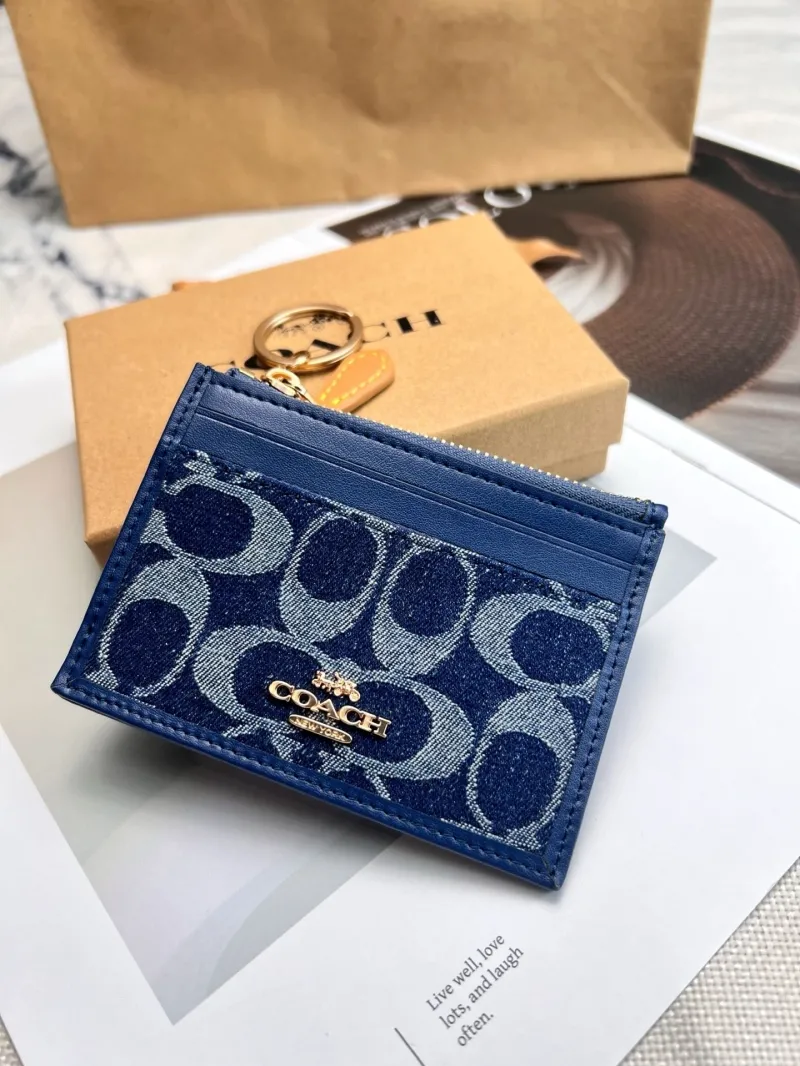 Coach Blue Denim Card Case Keychain Wallet