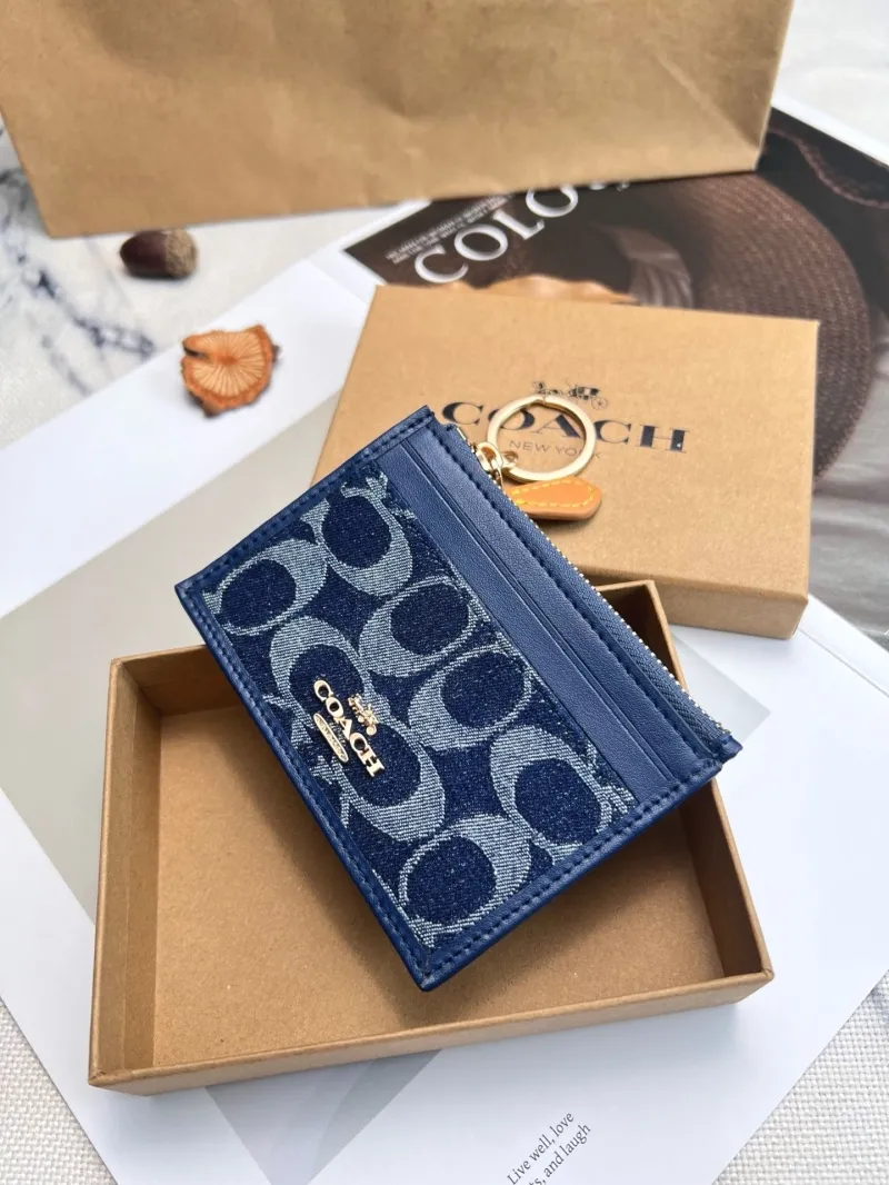 Coach Blue Denim Card Case Keychain Wallet - Image 3