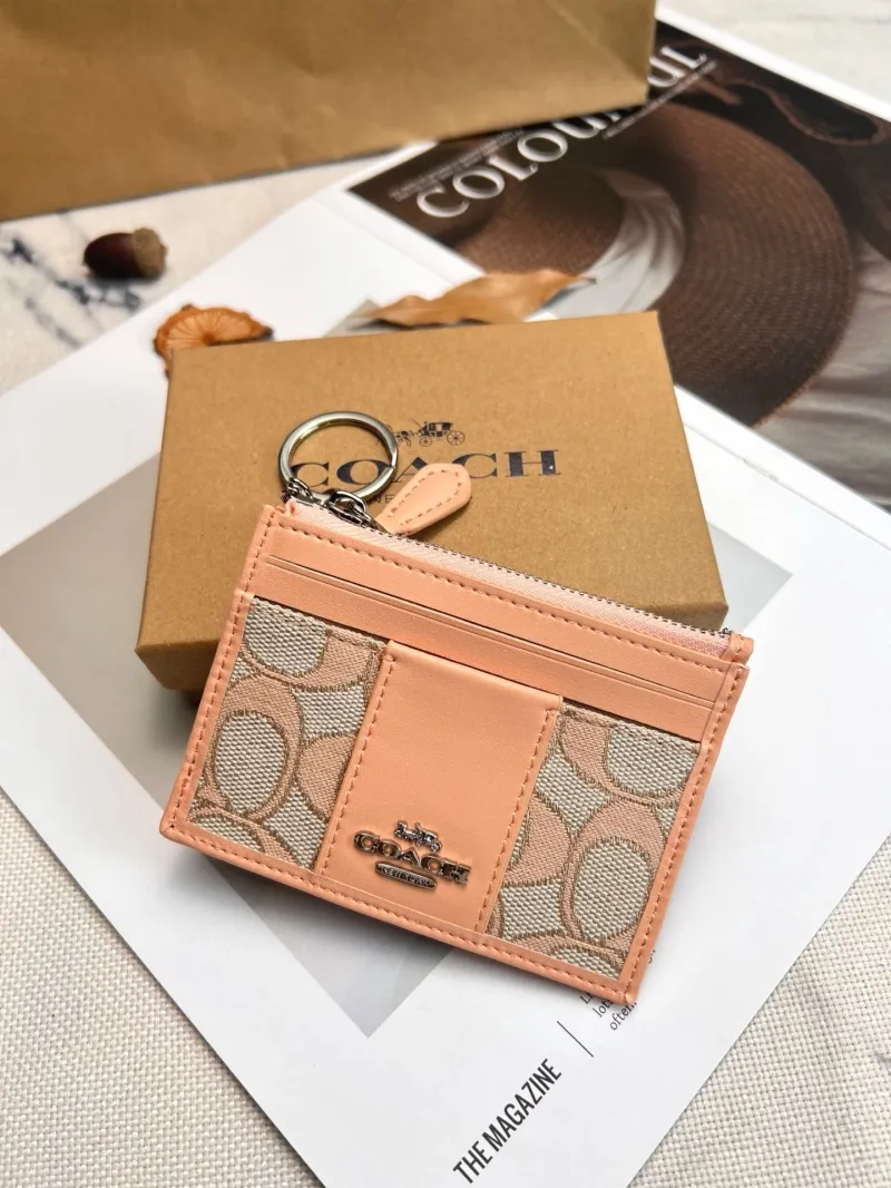 Coach Light Pink Signature Card Holder Keychain Wallet