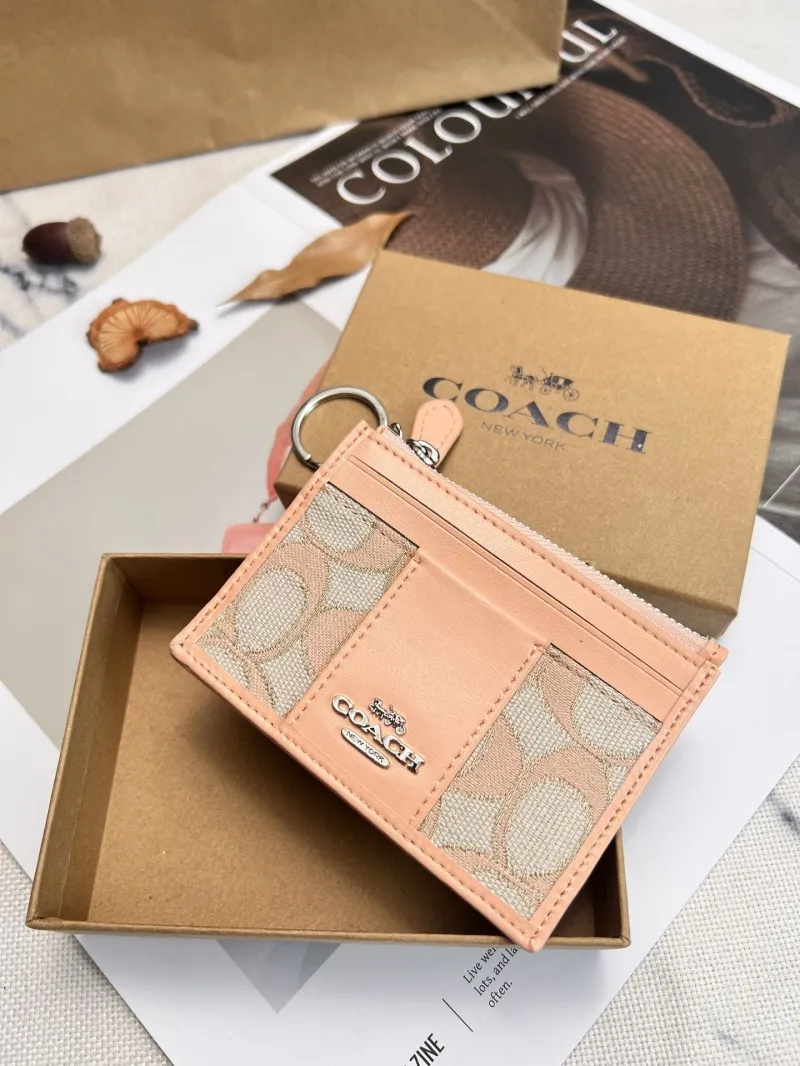 Coach Light Pink Signature Card Holder Keychain Wallet - Image 3