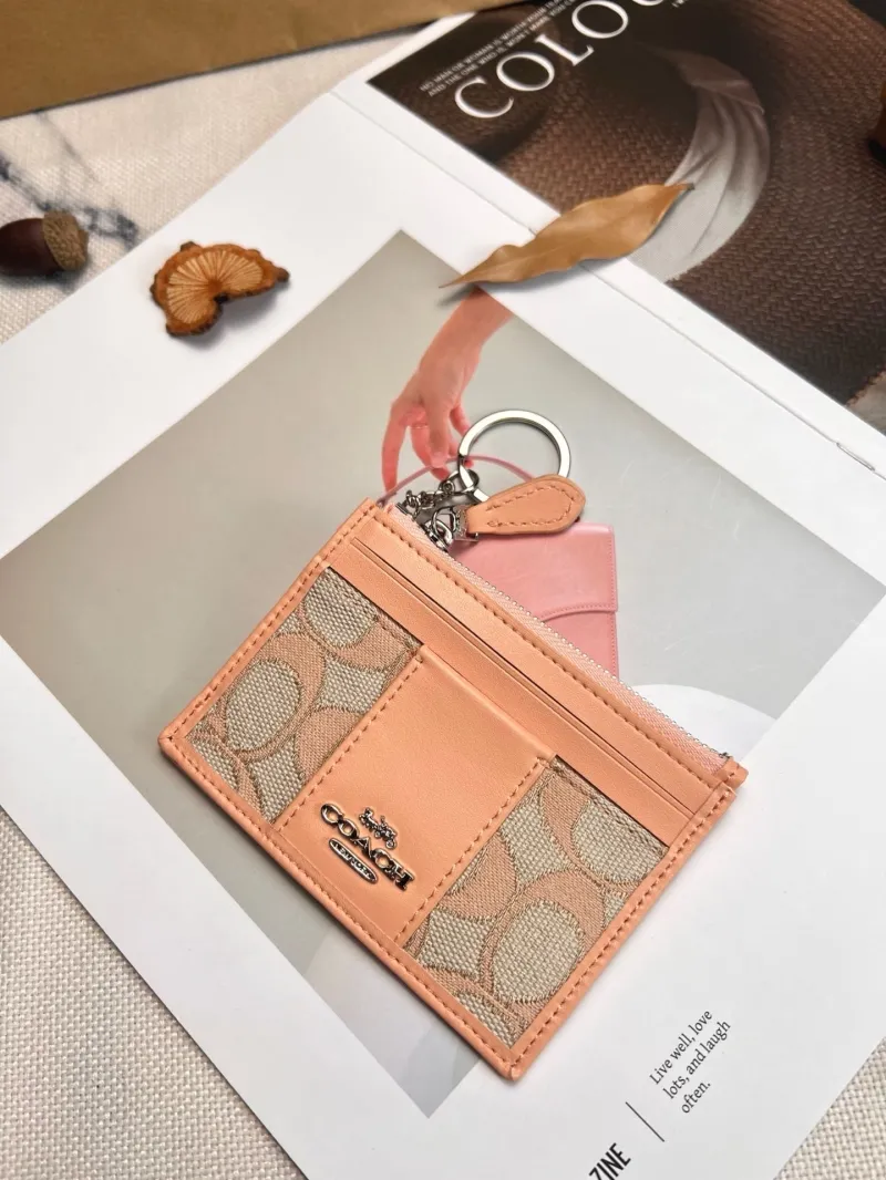 Coach Light Pink Signature Card Holder Keychain Wallet - Image 4