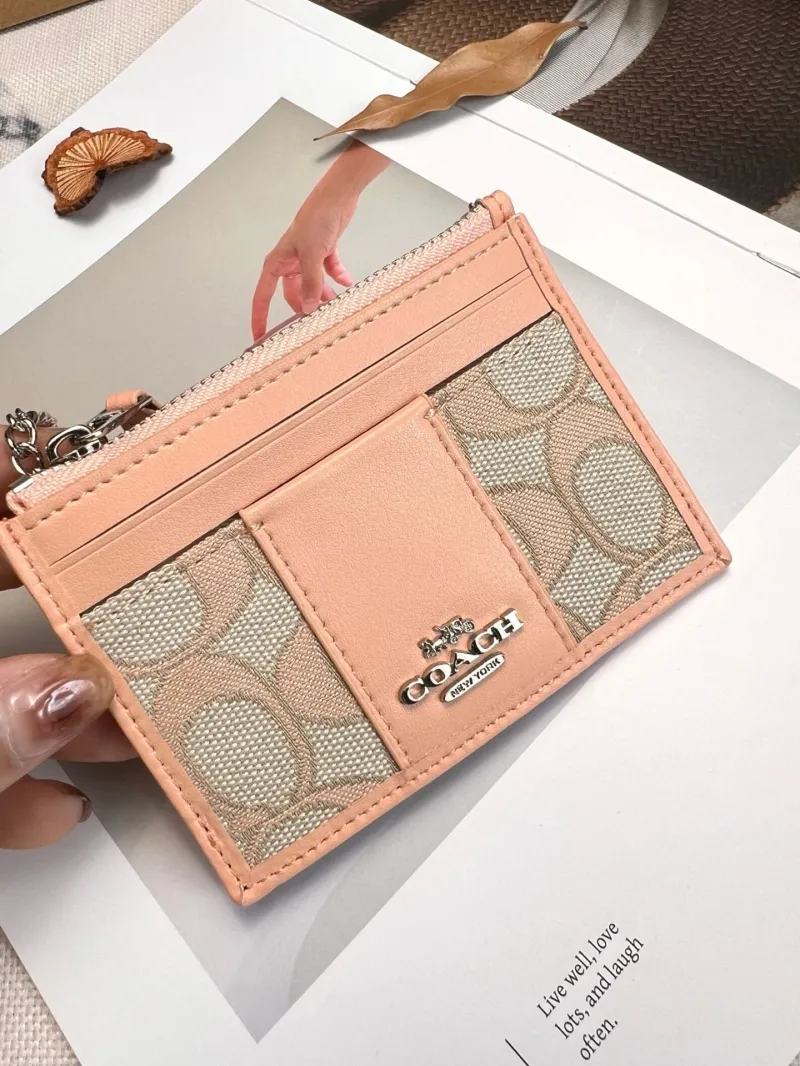 Coach Light Pink Signature Card Holder Keychain Wallet - Image 5