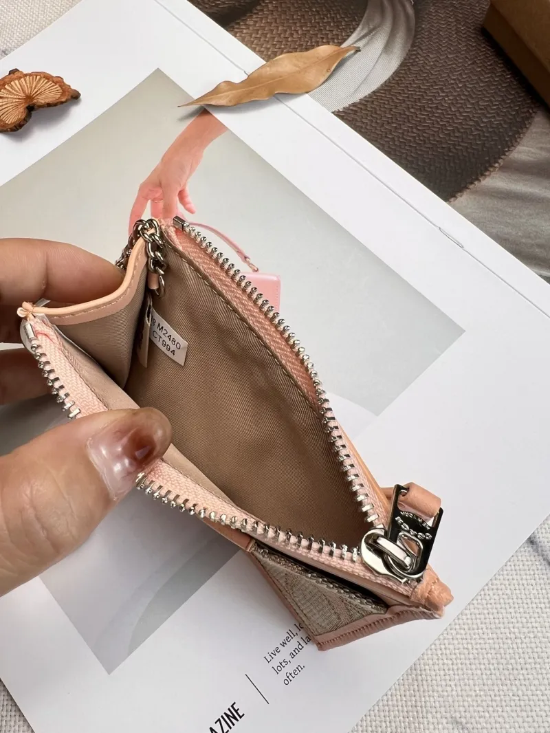 Coach Light Pink Signature Card Holder Keychain Wallet - Image 7
