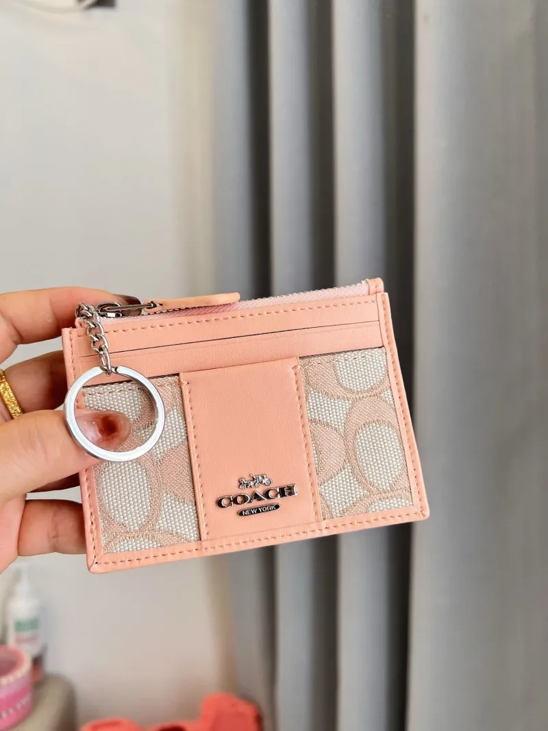 Coach Light Pink Signature Card Holder Keychain Wallet - Image 8