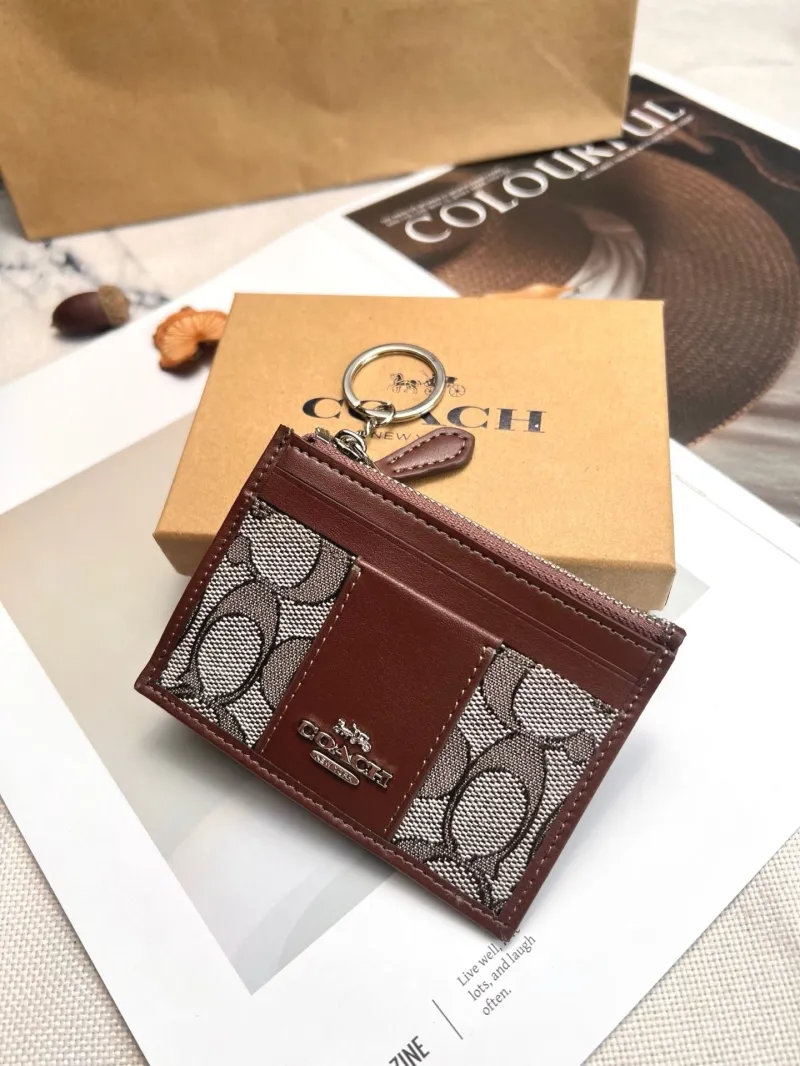 Coach Brown Zip Card Case Keychain Wallet