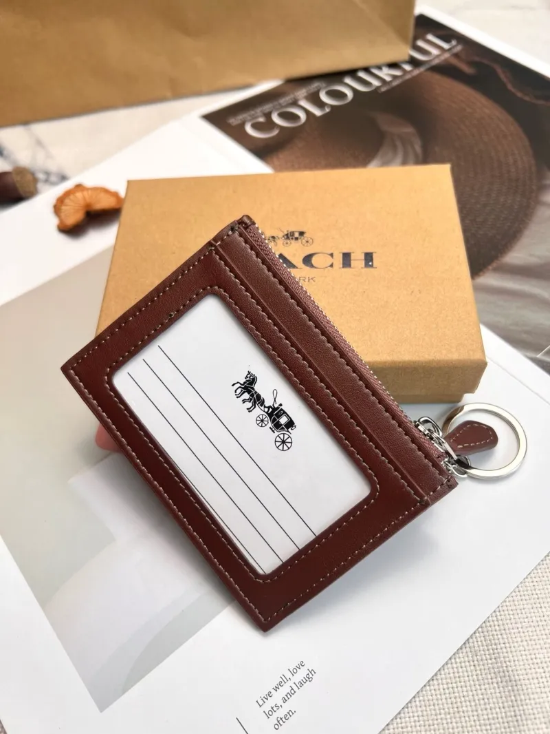 Alternative view of Coach Brown Zip Card Case Keychain Wallet
