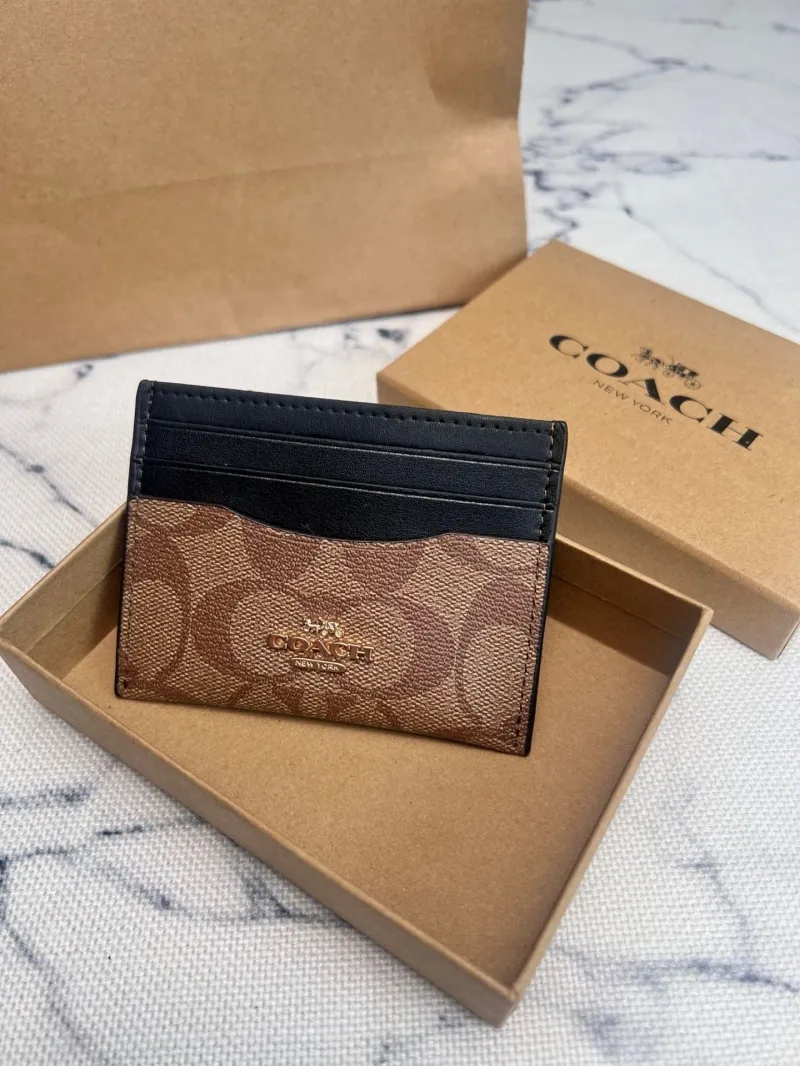 Coach New York Signature Card Holder Brown Black