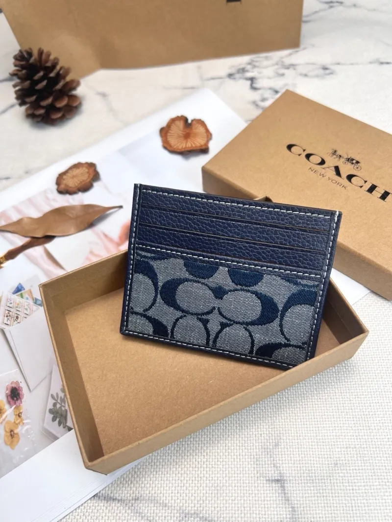 Coach Navy Leather Card Holder Wallet