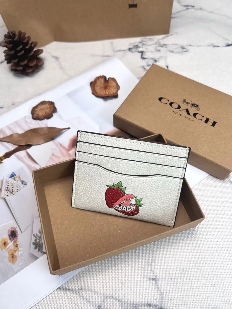 Coach Cream Strawberry Print Card Holder