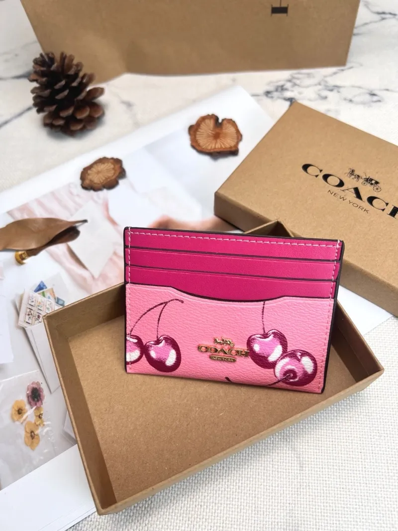 Coach Pink Cherry Print Card Holder
