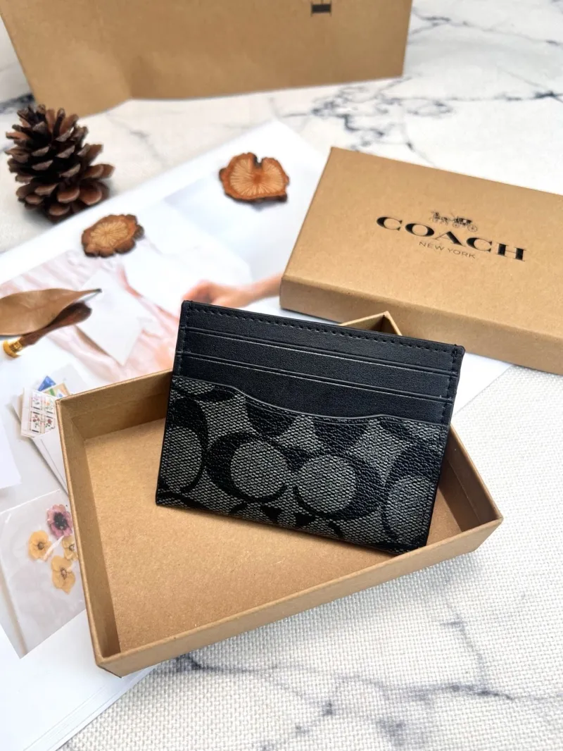 Coach Signature Slim Card Holder Black Gray