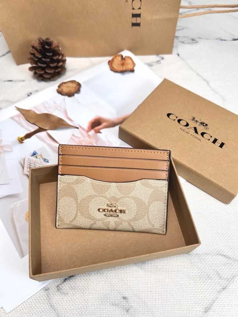 Coach Signature Card Holder Light Khaki Tan