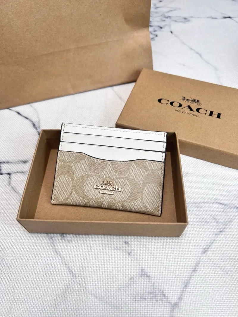 Coach Signature Card Holder Light Khaki White