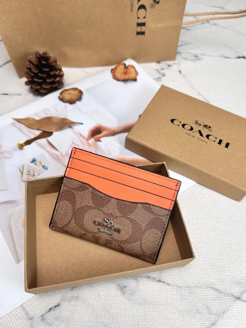 Coach Orange Brown Signature Card Holder 91