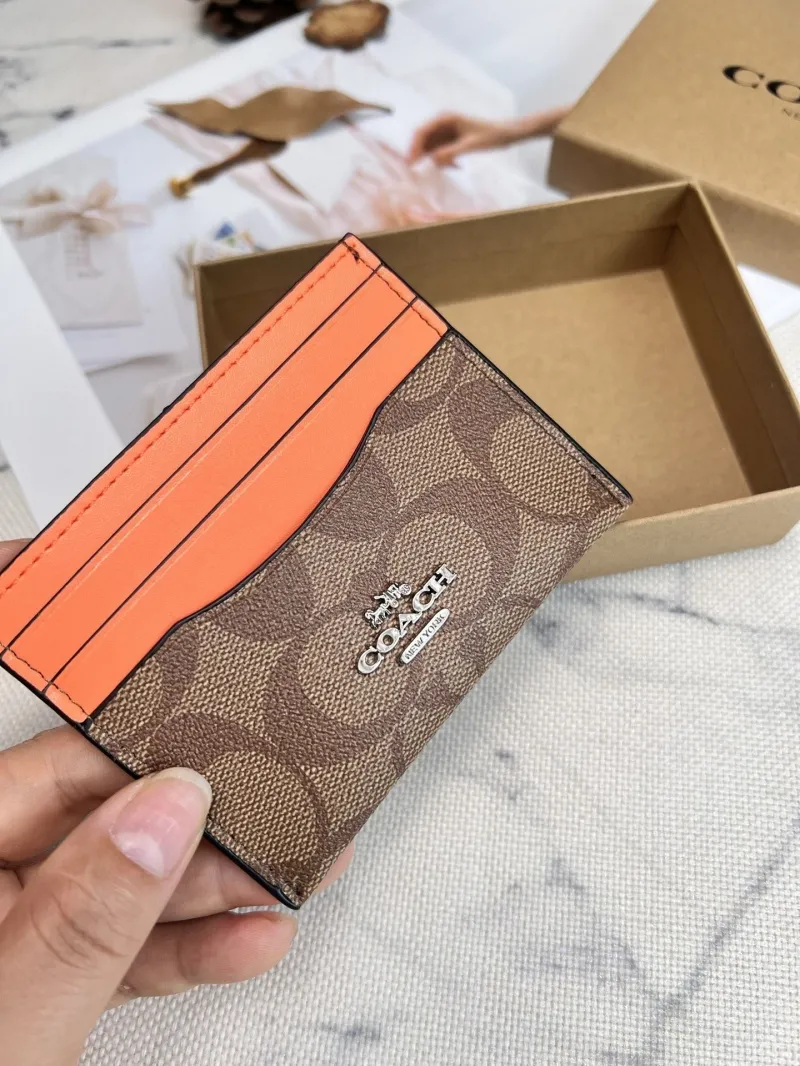 Coach Orange Brown Signature Card Holder 91 - Image 3