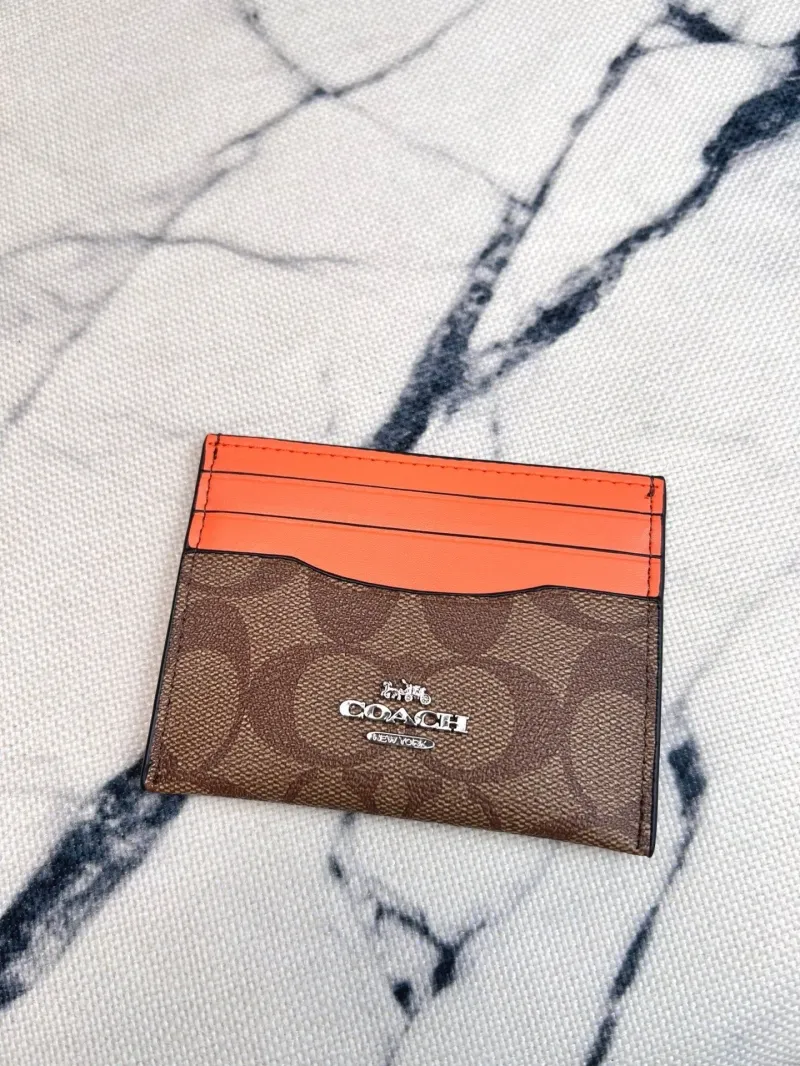 Coach Orange Brown Signature Card Holder 91 - Image 5