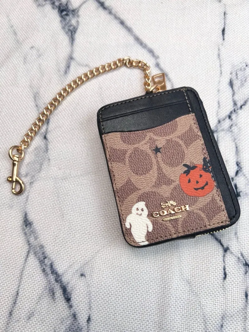 Coach Halloween Print Zip Card Case with Chain