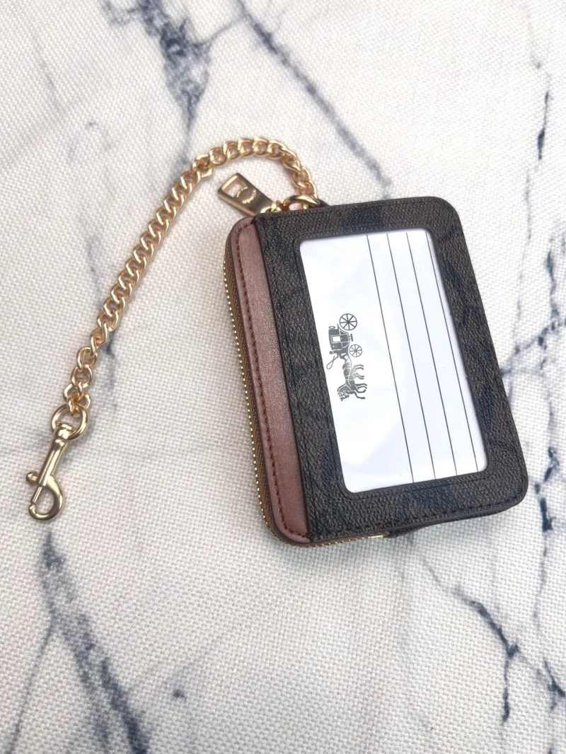 Alternative view of Coach Brown Signature Zip Card Case with Chain