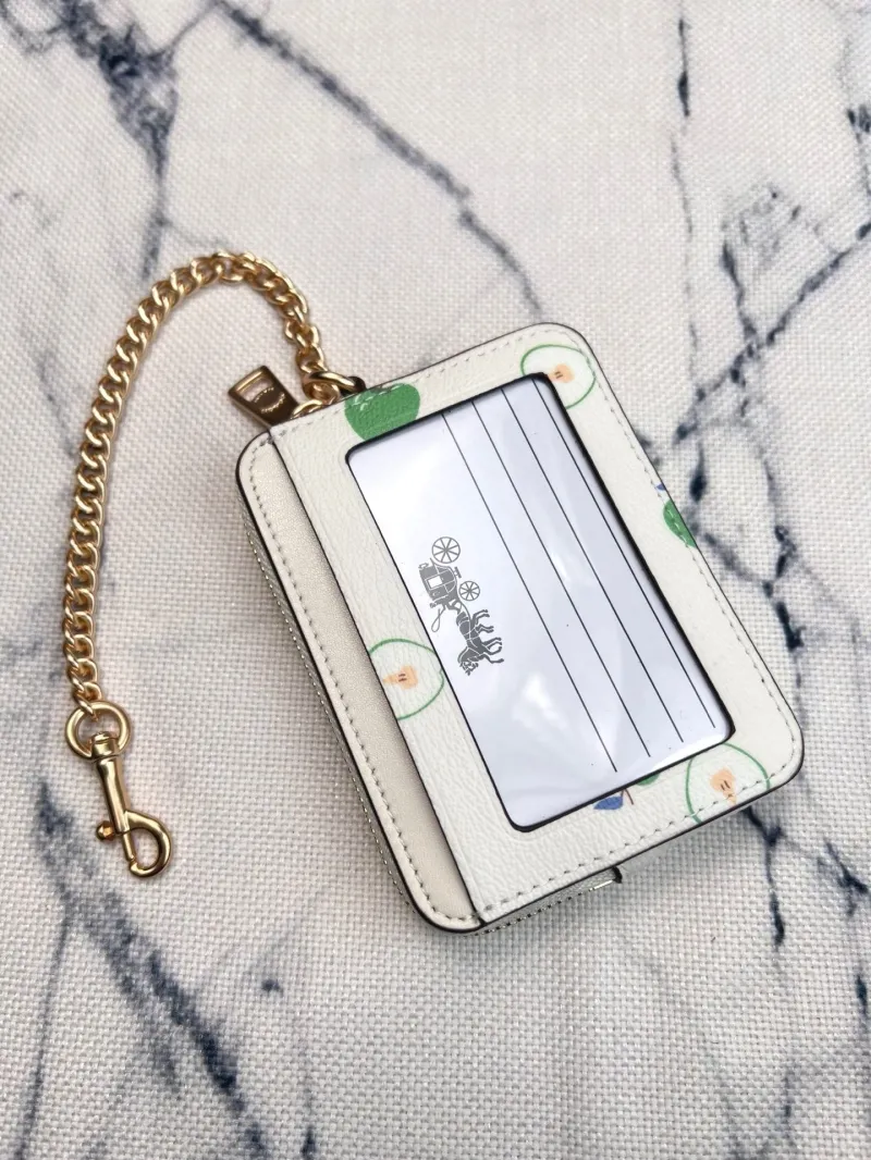 Alternative view of Coach White Green Apple Print Zip Card Case with Chain Strap
