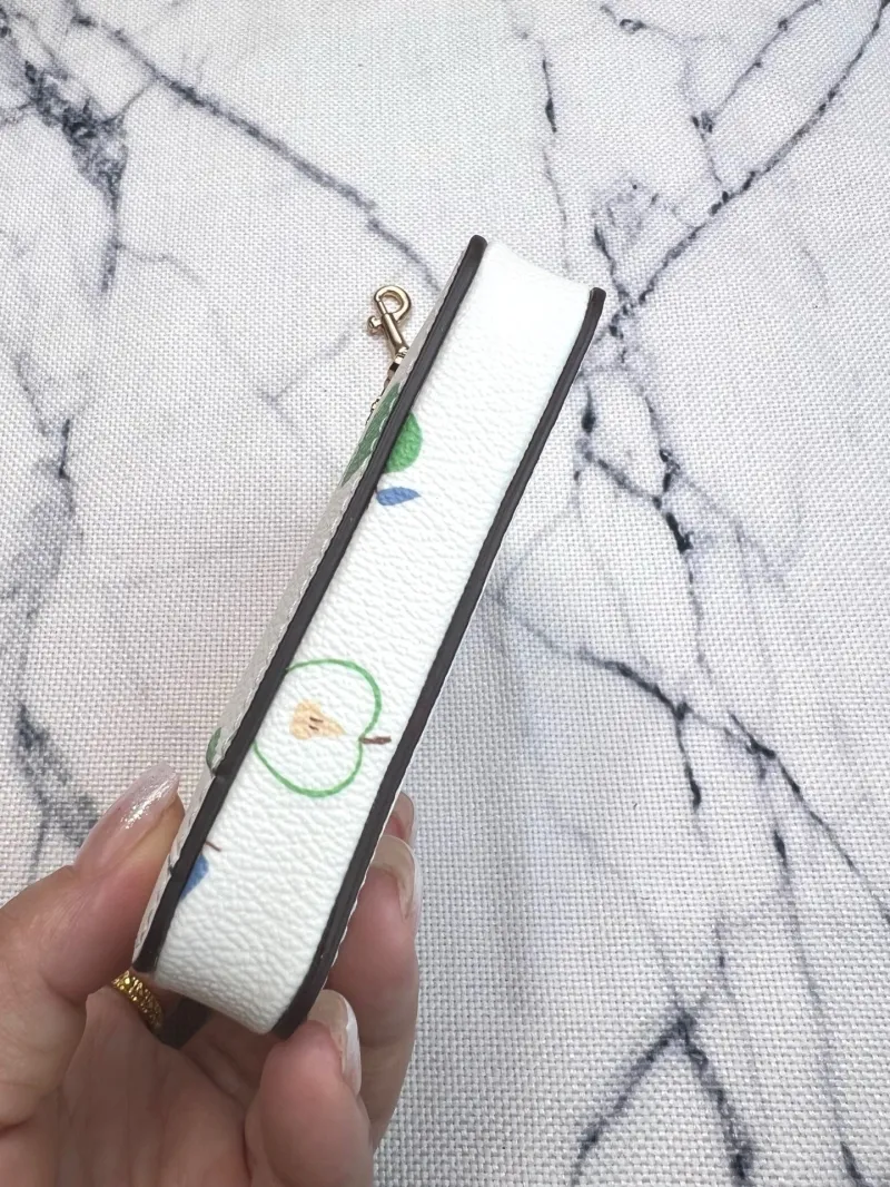 Coach White Green Apple Print Zip Card Case with Chain Strap - Image 8