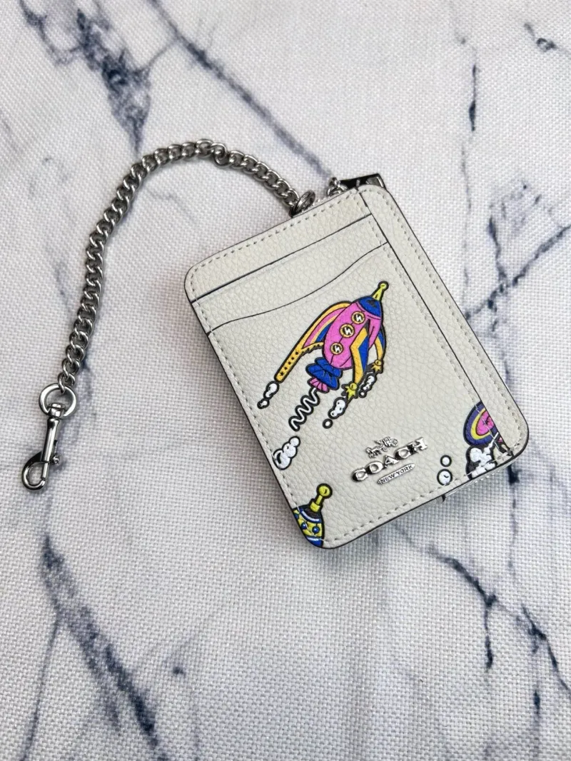 Coach Off White Rocket Print Chain Card Case Wallet