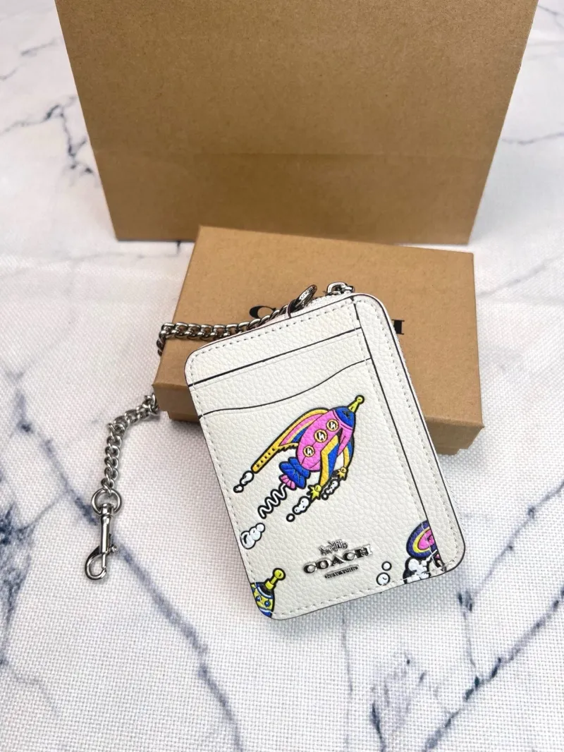 Coach Off White Rocket Print Chain Card Case Wallet - Image 3