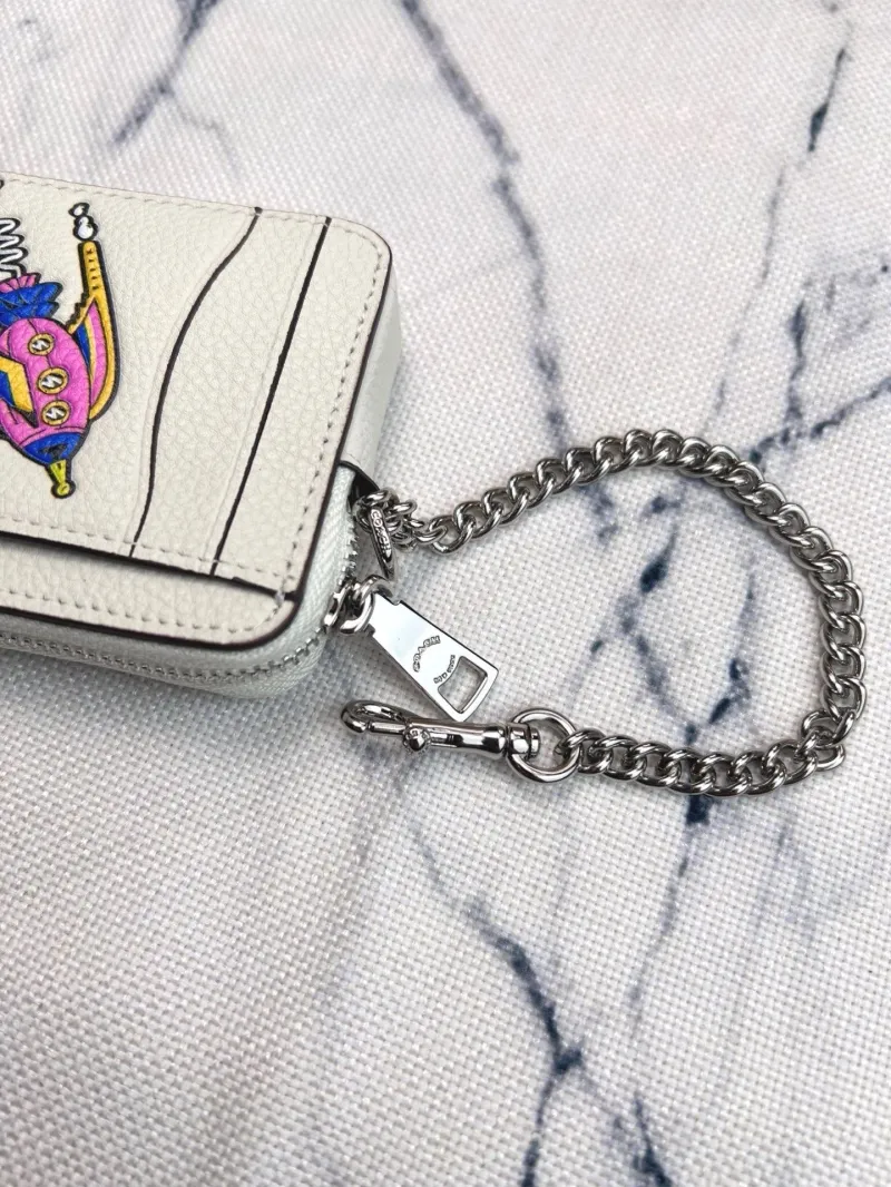 Coach Off White Rocket Print Chain Card Case Wallet - Image 6